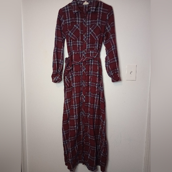 orange creek Dresses & Skirts - Orange Creek Burgundy Plaid Long Sleeve Shirt Dress Size Small Women's Dress
